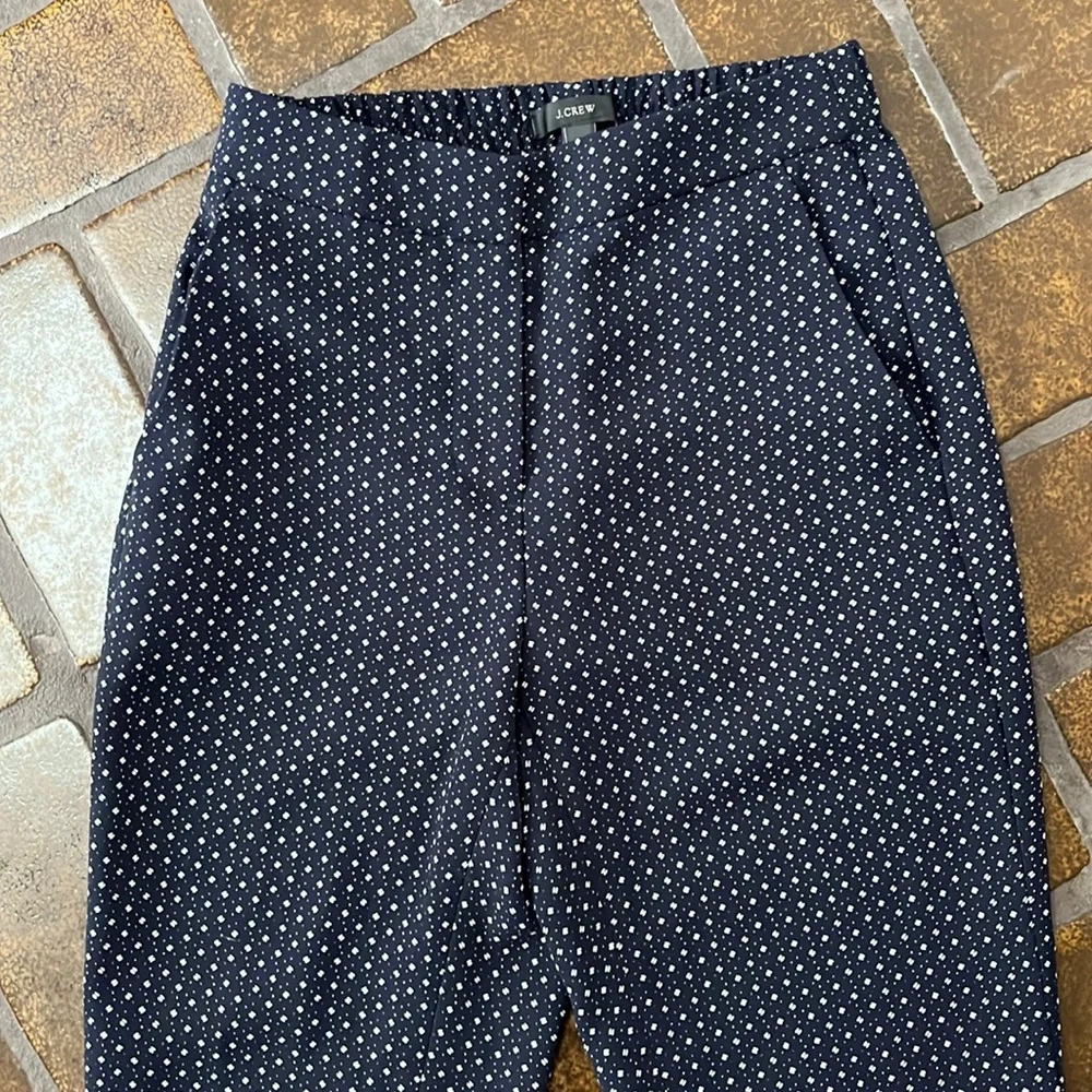 J. Crew Navy & White Printed High-Rise Cropped Slim Leg Trouser Pant